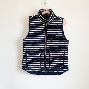 J. Crew Navy Blue White Stripe Down Puffer Vest Medium
